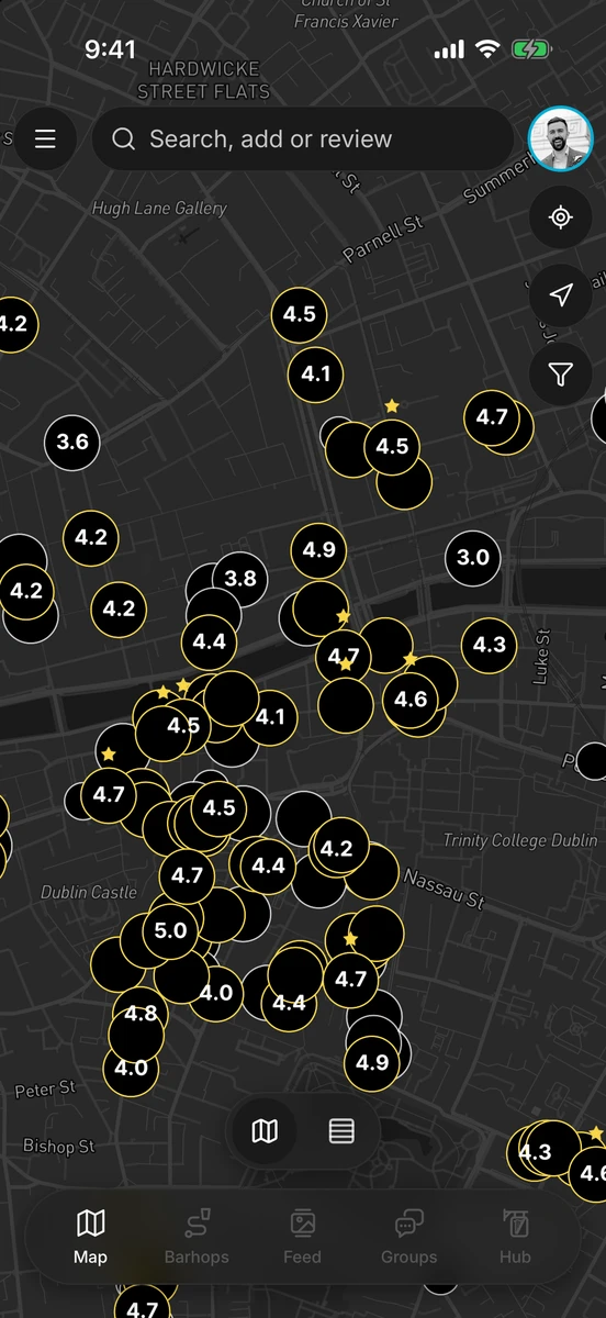 The map of Dublin with the new tab bar icons