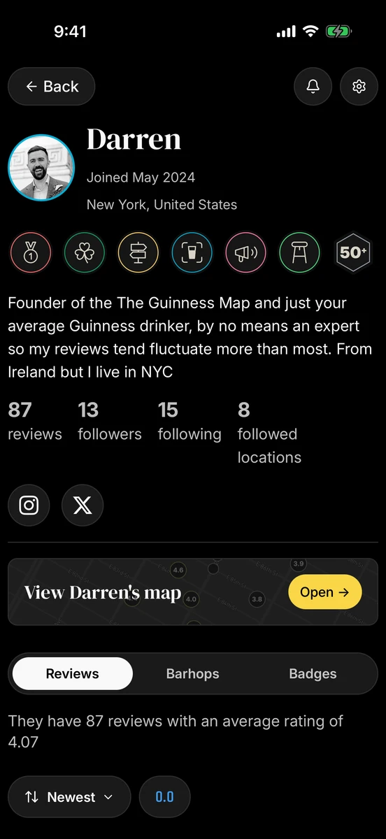 A profile with the new badges and a badge colour ring around the avatar