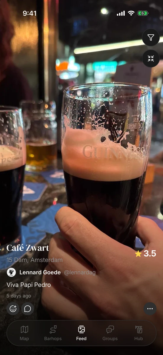 A review of Café Zwart in Amsterdam filling the screen in the Feed